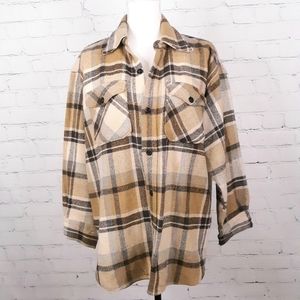 VINTAGE Thick Wool Plaid Farmcore Shirt Jacket L